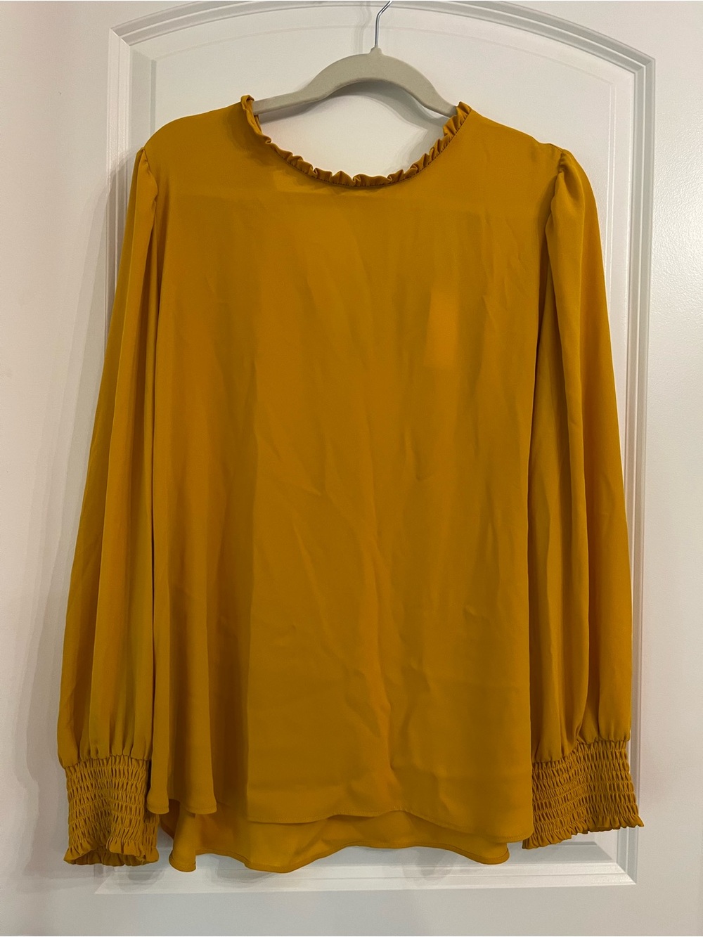 LOFT Mustard Long-Sleeve Ruffle Neck Womens Top Lightweight Blouse XXL NWT